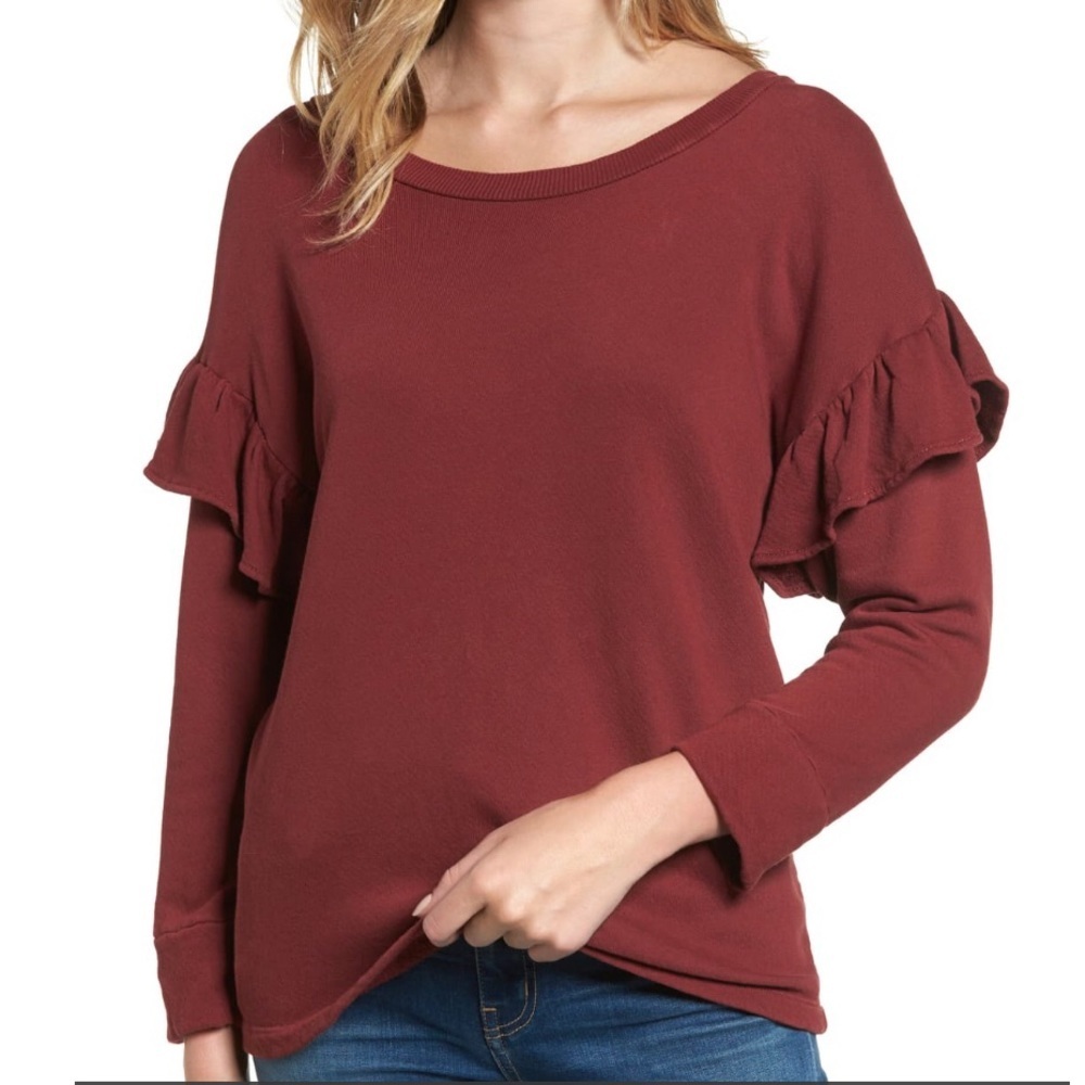 Current/Elliott The Ruffle Drop Shoulder Ruffle Sleeve Sweatshirt Small - Picture 8 of 9